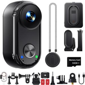 4K 30FPS Vlogging Camera, 64GB Hands-Free POV Camera, 98FT Waterproof Actioncamera with Case, Tiny Sport Cam 6-axis Stabilization, 150 Lightweight Thumb Bodycam 270min runtime, Mount Anywhere