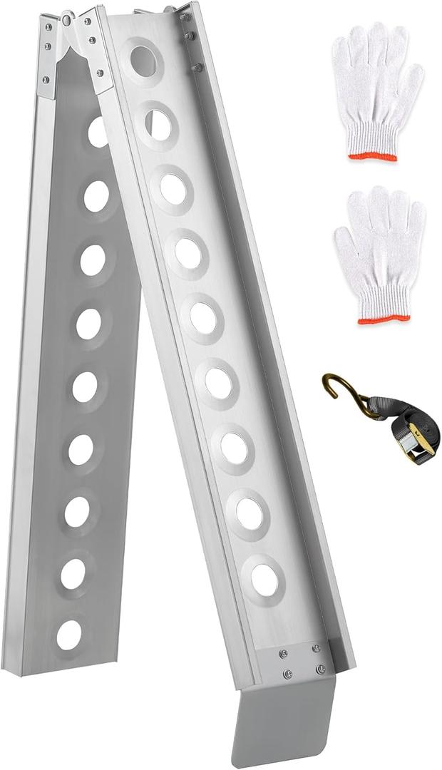 Bike Ramp 1PC Truck Ramp 440LBS 77x7 ATV Loading Ramp for Pickup Trucks Lawn Mower Motorcycle Shed Trailer Car Ramps for Tailgat Cart Dirt Bike Motorcycle Accessorie Alumnium Portable Ramps with Strap (Black/6.5FT/440LBS/1PC/Foldable)