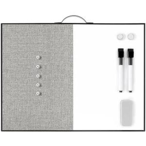 Small White Board Cork-Board Combo - 16 X 12 inches Gray Linen Board & Magnetic Dry Erase Board for Wall, Mini Bulletin Cork Board with Holder for Office, Home and School