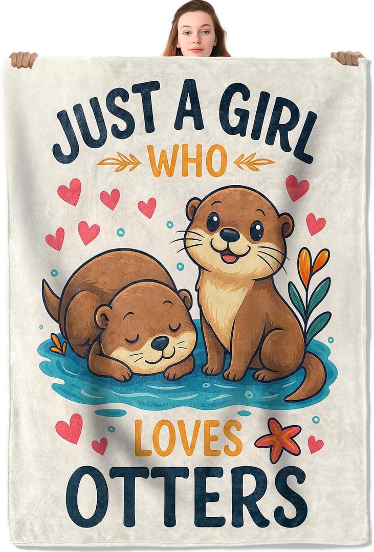 Cute Otter Flannel Blanket 50"x60" Adorable Cartoon Animal Illustration Lightweight Throw Blankets Birthday for Girls Women Office Bedroom Sofa Travel Home Decorate