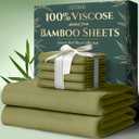 DECOLURE 100% Viscose Derived from Bamboo Sheets Queen Size 6pcs - Ultra Soft & Luxuriously Cooling, 17" Deep Pocket, Double Stitching,Perfect for Hot Sleepers - Queen Bed Sheets (Light Olive)