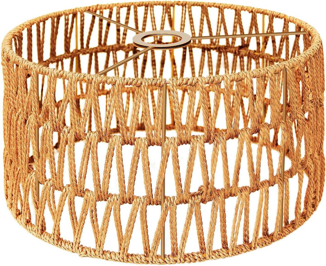Hanging Light Boho Lamp Shades Small Lamp Shades for Table Lamps Vintage Rattan Lampshade for Hanging Lamp Wall Sconce Floor Lamp Woven LampShades for Living Room Decor Pendant Light (12.6 Inch-Barrel Shade)