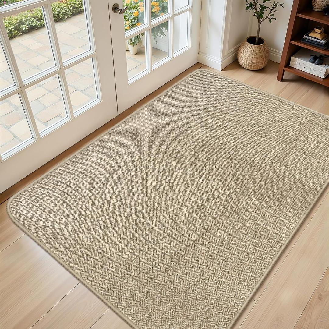 Ultra Thin Door Mat Indoor Entrance 36"x59", Low-Profile Indoor Door Mat, Non Slip Rubber Backing Welcome Entry Mat, Dirt Trapper Entryway Mat Inside Doormat, Khaki