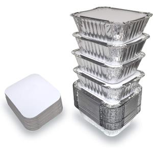 Spare Essentials 55 Pack - Small Foil Pans with Lids - Aluminum To Go Food Containers with Lids - 1lb Mini Aluminum Pans - Freezer Safe Foil Take out Trays - Heat proof Aluminum Meal Prep Containers