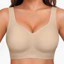 OEAK Womens Wireless Jelly Bra Plus Size Supportive Seamless Bras Full Coverage Push Up Comfortable No Underwire Tshirt Bras, L, Creamy Beige