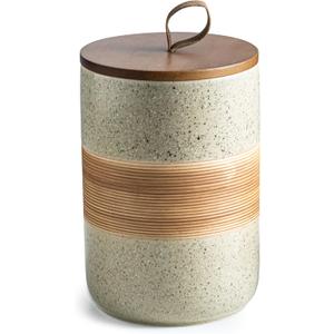 Large Storage Containers with Lids, Ceramic Coffee Container Kitchen Food Storage Jars for Spice Sugar Tea Bag, Stackable Decorative Jars for Counter, 61 fl.oz (Beige)