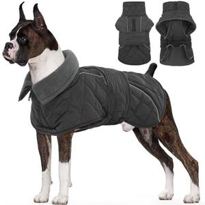 Kuoser Dog Winter Coat Waterproof Dog Snow Jacket, Warm Fleece Lined Pet Turtleneck Snowsuit Puppy Cold Weather Coats with Harness Hole, Adjustable Winter Vest for Medium Large Dogs, Grey, L
