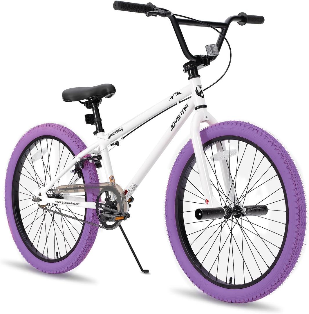 JOYSTAR Brockway Freestyle Kids BMX Bikes 20" 24" Kids Bicycles for 6-14 Years Old Boys Girls and Beginner-Level Riders 2 Pegs Multiple Colors (Purple)