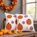 Tosleo Halloween Throw Pillow Covers 16x16 inch Set of 2 Halloween Pink and Orange Pumpkins Embroidered Pillow Cases Thanksgiving Home Party Pumpkin Fall Decor Pillowcases Cushion Covers