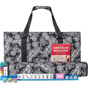 American Mahjong Game Set, 166 Quality White Tiles, 4 All-in-One Color Rack/Pushers, Complete Mahiong Tile Set Black Printed Carrying Bag, 9 inches x 20 inches x 3 inches