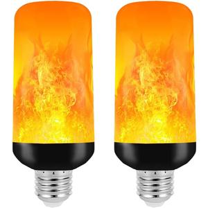 BLUEYE Pack of 2 LED Flame Light Bulbs,E26 Socket, 4 Modes Flickering Light Bulbs, Gravity Convertion for Upside Down, 120V, Fake fire for Halloween Christmas Party Patio Porch Home Decorations (5Inch, Black)