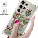 Compatible with Samsung Galaxy S24 Ultra Cases with Design, Cute Transparent Designer Phone Case for Women Girls Girly with Heavy Duty Protective Bumper (Clear Owls Cartoon Animals)