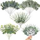 Eucalyptus Stems Bulk 60 Pcs, 4 Kinds Mixed Artificial Silver Dollar Eucalyptus Leaves Bundle Faux Greenery Branches for Wedding Vase Bouquet Floral Arrangement Centerpiece Home Decor