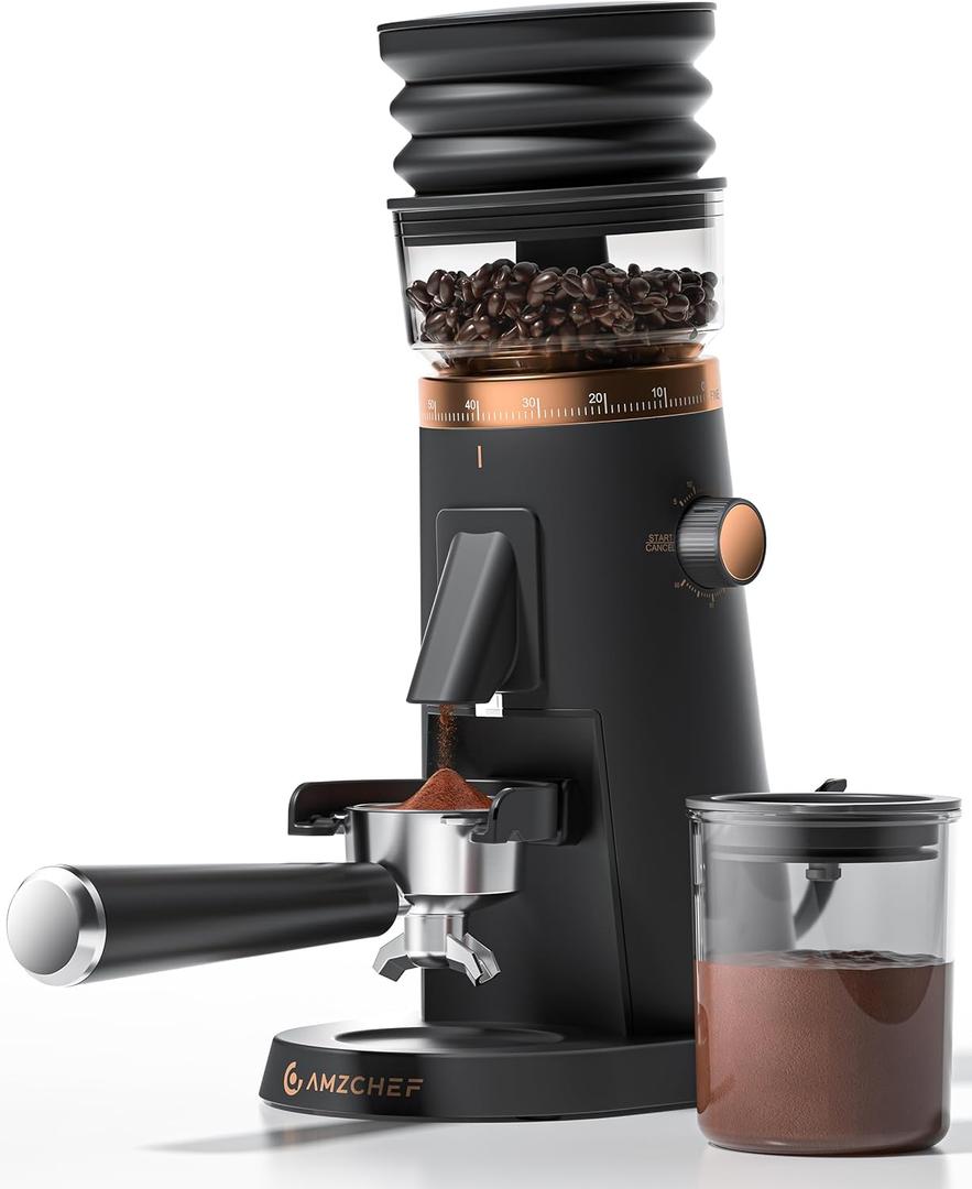 AMZCHEF Single Dose Coffee Grinder 75 Settings Burr Grinder, 40mm Conical Burr, Anti-Static & Low-Retention Design, Quiet DC Motor with Magnetic Outlet & Vacuum Dosing Cup for Espresso, French Press
