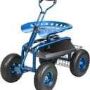 VEVOR Garden Cart Rolling Workseat with Wheels, Gardening Stool for Planting, 360 Degree Swivel Seat, Wagon Scooter with Steering Handle & Utility Tool Tray, Use for Patio, Yard, and Outdoors, Blue