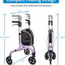 PLANETWALK Premium 3 Wheel Rollator Walker for Seniors Ultra Lightweight Foldable Aluminum Mobility Aid with Height Adjustable Handle and 8 Inch Wheels, Brilliant Purple