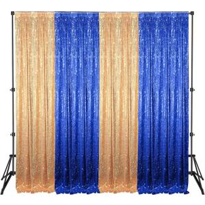 4 Panels 2 x 8 ft Blue and Gold Sequin Backdrop Curtain Glitter Backdrop Curtain for Congrats Grad Graduation Party Decorations Birthday Wedding Background Anniversary Photography