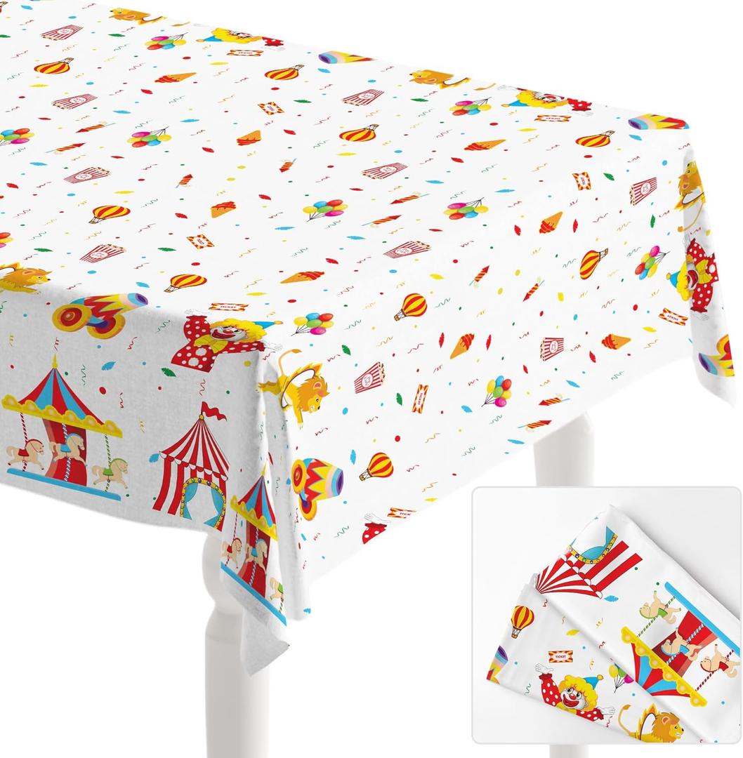 KatchOn, Large Circus Tablecloth - Pack of 2, 108x54 Inch | Carnival Table Cloths, Circus Theme Party Decorations | Table Cover for Baby Shower, Birthday, Gender Reveal, Carnival Theme Decorations (Red & Blue)
