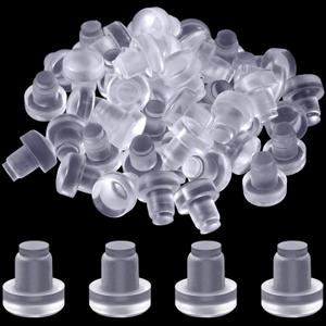 Jetec 50 Pcs Glass Table Top Bumpers with Stem Clear Rubber Grippers Soft Clear Anti Slip Pads Non Adhesive Glass Table Rubber Grippers Furniture Cabinet Door for Outdoor, for 1/4 Inch Hole