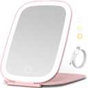 NEZZOE Travel Mirror with LED Light, Rechargeable Portable Lighted Makeup Mirror, 3 Lighting Modes Dimmable Touch Control, Foldable Compact Vanity Mirror for Travel Tabletop, 7x5 Inch