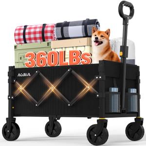 Collapsible Foldable Wagon with Wheels Heavy Duty Folding Wagons Carts 360LBS Weight Capacity Portable All Terrain Utility Wagon Cart for Groceries Sports Garden Shopping Camping Beach