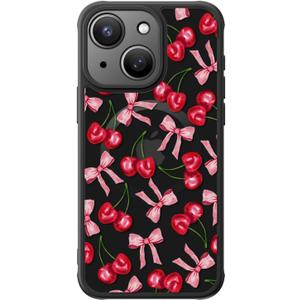 FUNMIKO for iPhone 15 Plus Case Wireless Charging & Military-Grade Protection - Cute Floral Design for Women Girls, Non-Slip Matte Cover with Shockproof Corners - Cherry and Bows