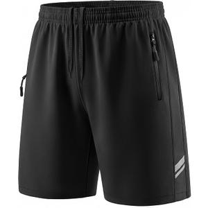 Bigant Boys Shorts Athletic Quick Dry Soccer Running Basketball Kids Youth Activewear with Zipper Pockets & Reflective Strips (Black)