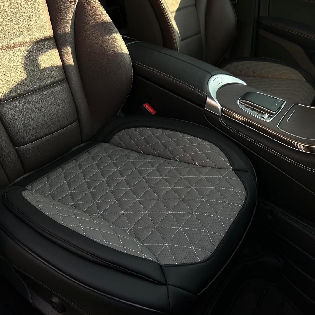 2 Pack Leather Front Car Seat Cover Bottom Only, Anti-Slip Padding Seat Cushion, Full Wrap Seat Protector with Storage Function Universal Fit for Most Cars, SUV, Pick-up Trucks (Black and Grey)