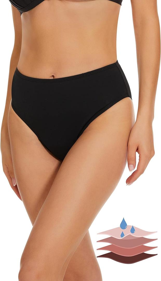 Period Swimwear Bikini Menstrual Leakproof Swim Bottoms UPF 50+ Waterproof Brief Light Flow for Women Girls Teens (XX-Large, Dark Black)