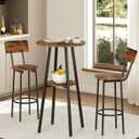 HOOBRO 3 Pieces Round Bar Height Table and Chairs Set, Round Dining Table Set, Pub Table and Chairs for Small Space, 2 Tier Kitchen Table and Bar Stools with Back, Rustic Brown BF35BT01