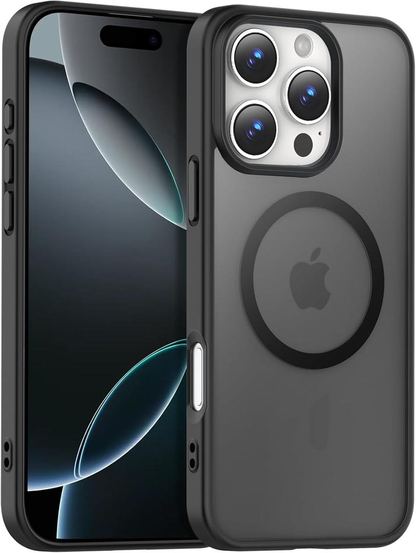 Temdan for iPhone 16 Pro Case [Compatible with MagSafe] [Military-Grade Drop Protection] [Anti-Fingerprint] [Anti-Scratch] Slim Silky-Soft Touch Translucent Matte Case 6.3 inch, Black
