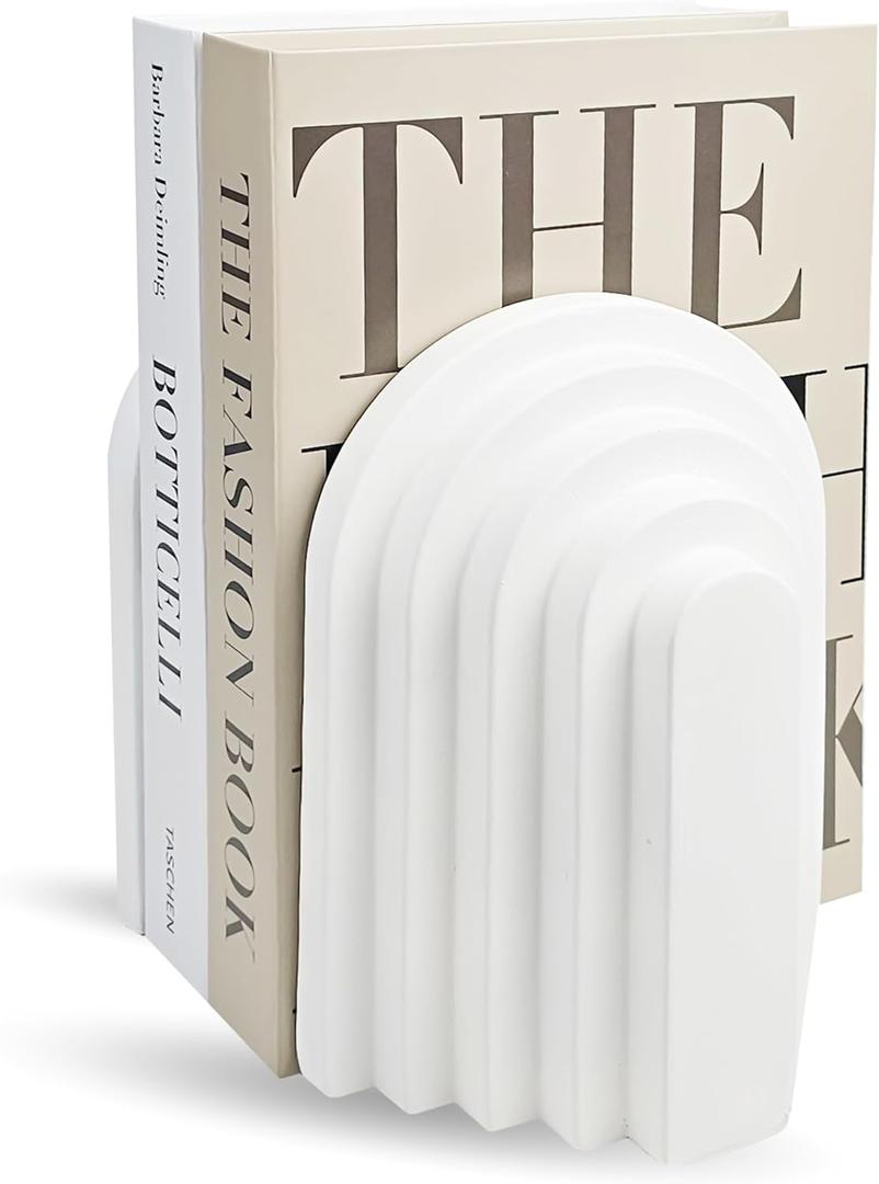 Heavy Book Ends Set of 2, Concrete Bookends for Shelves and Bookshelf Decor, Stylish and Durable Decor, Minimalist Book Ends for Shelves, Perfect for Home and Office (Arch 3)