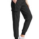 Soothfeel Women's Hiking Cargo Pants with Pockets Lightweight Quick Dry Travel Athletic Joggers Pants for Women(Black, L)