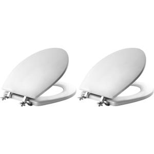 MAYFAIR 844CP 000 Edgewater Toilet Seat with Chrome Hinges will Never Come Loose, ROUND, Durable Enameled Wood, White (Pack of 2)
