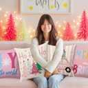 BBOLDIN Pink Christmas Throw Pillow Covers 18x18 Couch Cushion Covers, Holiday Tree Decorations for Sofa Home, Xmas Country Striped Car Farmhouse Pillow Cases Winter Decor Set of 4