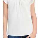 Arshiner Girls Ruffle Short Sleeve Shirts Cute Summer Frill Neck Pleated Textured Blouse Tops (10-11 Years, White)