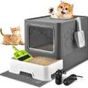 Cat Litter Box with Litter Mat, Foldable Extra Large Free in and Out/One-Way with Lid, Drawer Type Enclosed Kitty Litter Box,Odor Control Anti-Splashing Easy Cleaning (Dark Grey)