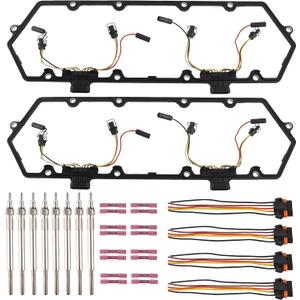 Injector Glow Plug Harnesses + Valve Cover Gaskets + Glow Plugs Kit Compatible with 94-97 7.3L Ford F250 E350 Powerstroke Diesel Replace F4TZ12A342BA F4TZ-9D930-K F4TZ-6584-A 615-202