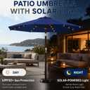 Patio Kingdom 10FT Solar Patio Umbrella with Lights, Outdoor Table Market Umbrella with 32 LED Lights, 8 Sturdy Ribs, Push Button Tilt and Crank for Pool, Deck and Garden, UV-Resistant Navy