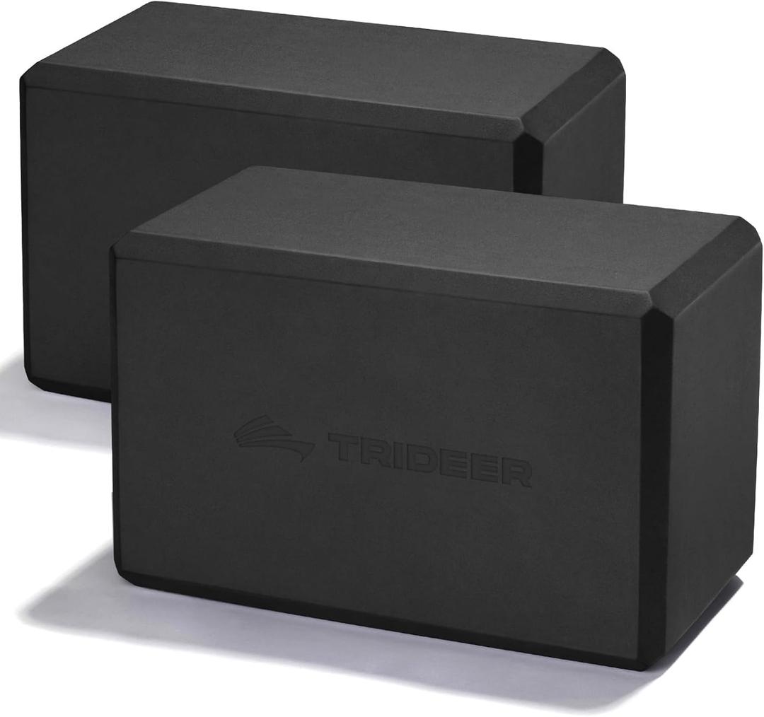 Trideer Yoga Blocks 2 Pack, Soft Non-Slip Foam Blocks with Beveled Edges for Alignment and Stretching in Yoga, Pilates, and Dance - Supportive, Lightweight, Odor Resistant, Latex-Free (Black)