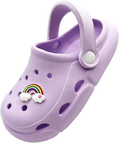 POPO PEA Girls Little Kids Luminous Sandals (Runs 1 Size Large) Boys Wide Pool Slip on Clogs Big Kid Toddler Garden Water Soft Sandal Children Comfortable Swim Beach Shoes Purple 180
