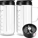 2 Pack Magic Bullet Blender Cups, Tall 22oz Cup with Flip Top To-Go Lid & 4 Fins Cross Blade Blender Replacement Parts, Replacement Cup Mug with Handle Compatible with Magic Bullet 250w MB1001