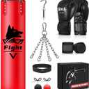 4FT Hanging Punching Bag for Adults, Super PU Leather Boxing Training Equipment Heavy Bag with 12OZ MMA Gloves, Unfilled Kicking Bag Boxing Set for Training Karate Kickboxing Muay Thai (Red)