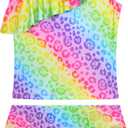 Girls Tankini Swimsuit Two Piece Bathing Suit Colorful Toddler Kids Ruffle Swimwear Adjustable Strap Summer Beach