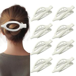 8 Pack Glossy White Flat Hair Clips for Women Sleek Non-Slip Claw Clips with Strong Hold, Minimalist Hair Accessories for Bridal, Office, or Everyday Wear