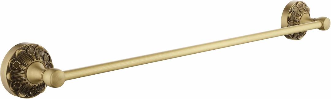 Antique Brass Towel Bar Wall Mount, 24 inch Bath Towel Rod Holder, Vintage Gold Decorative Bathroom Accessories, Brass Petal-Relief Series