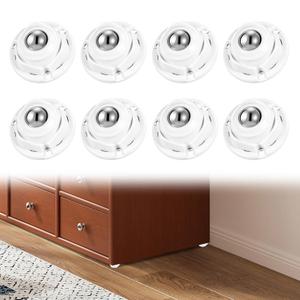 8 Pack Self Adhesive Caster Wheels, 1 Inch Low Profile Stainless Steel Mini Swivel Wheels, 66 lbs Heavy Duty Appliance Rollers for Furniture, Storage Bins, Kitchen Appliances, White