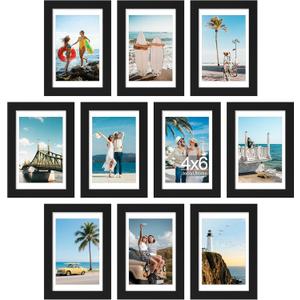 decorUhome 4x6 Picture Frame Set of 10, Display Photos 3.5x5 with Mat or 4x6 Unmatted for Picture Frames Collage Wall Decor, Black