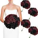 DIYDOFUN Wedding Bridesmaid Bouquets, Artificial Silk Flowers Arrangement for Ceremony Marriage Proposal Party Anniversary Decorations (Burgundy & Black, Set of 4 Bouquets)
