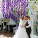 NiHome 48PCS Artificial Wisteria Hanging Flowers, 3.6ft Long Flexible Stems, Easy to Hang for Wedding, Party, Home, Office Decor, Indoor Outdoor Backdrops, Centerpieces, DIY Arrangements (Purple)